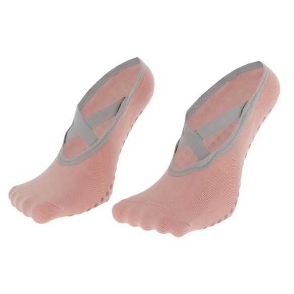 Short Cross-Strap Yoga Five Toe Socks Pink 1 Pair - Picture 1 of 6